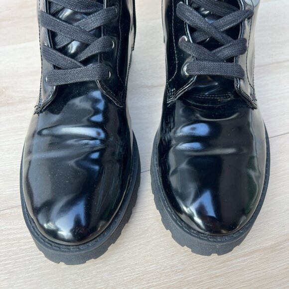 H&M Faux Patent Leather Lace Up & Zip Up Black Combat Boots Size 8 / 90s Grunge - Picture 4 of 12
